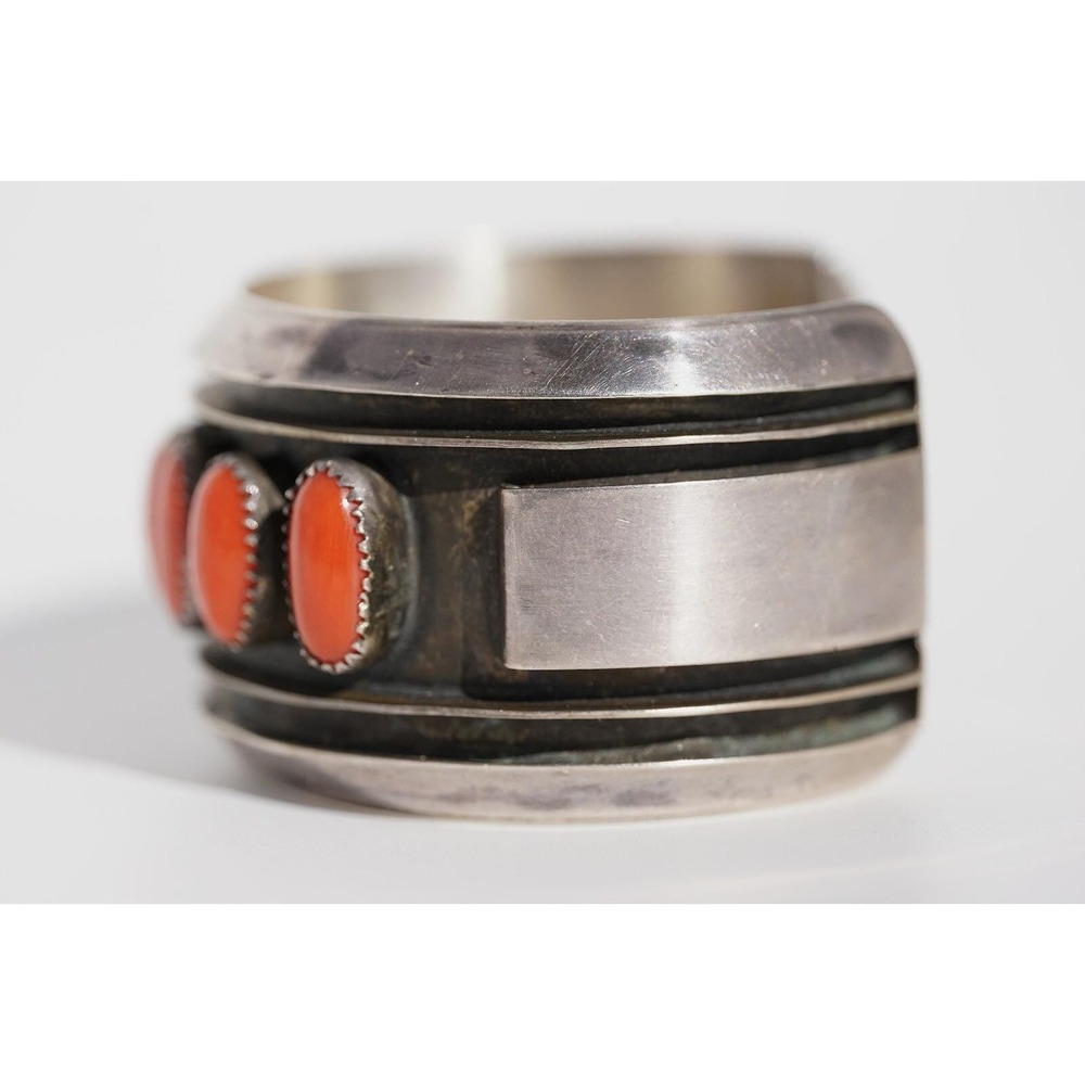 Old Pawn Native American Indian Sterling Silver Coral Cuff Bracelet - Heavy - Picture 9 of 9